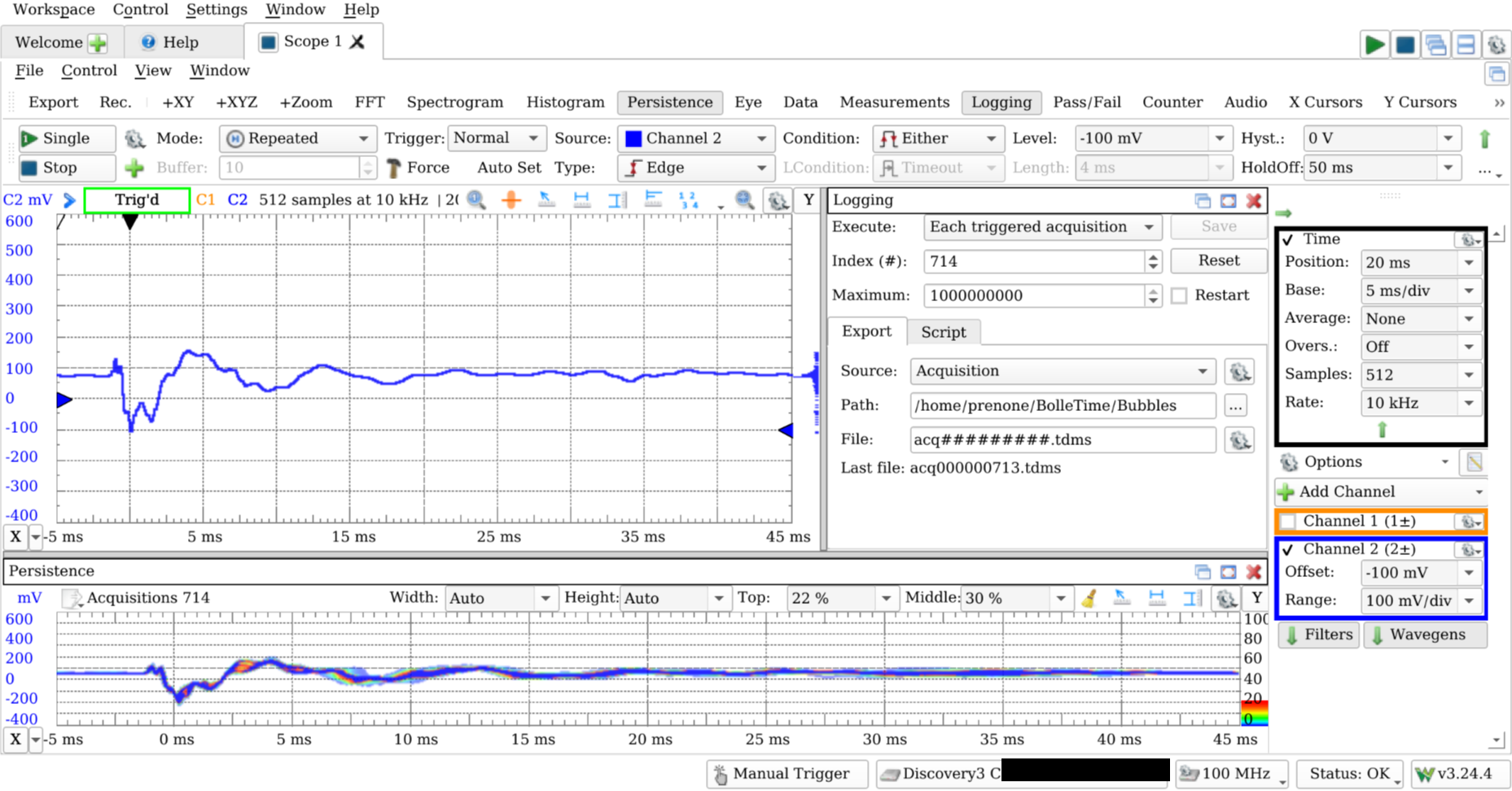 Oscilloscope signal recording